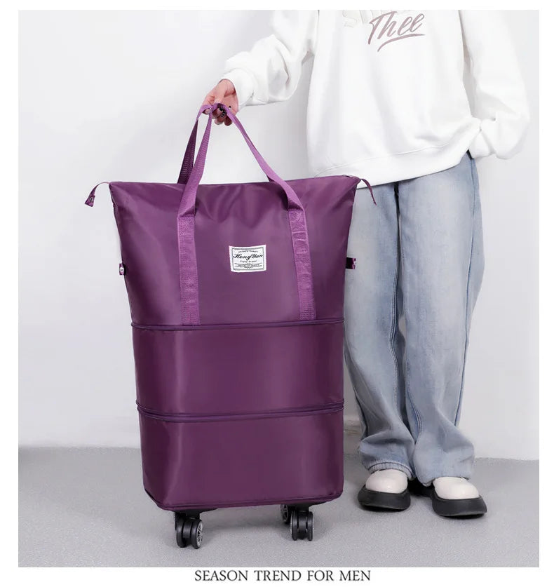 Universal Wheel Expandable Luggage Large Capacity Lightweight Travel Fitness Bag with Dry And Wet Separation Storage