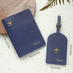 2PCS Custom Name Passport Holder & Luggage Tag Set Customized Gold Monogram Name Faux Leather Passport Cover with a Luggage Tag
