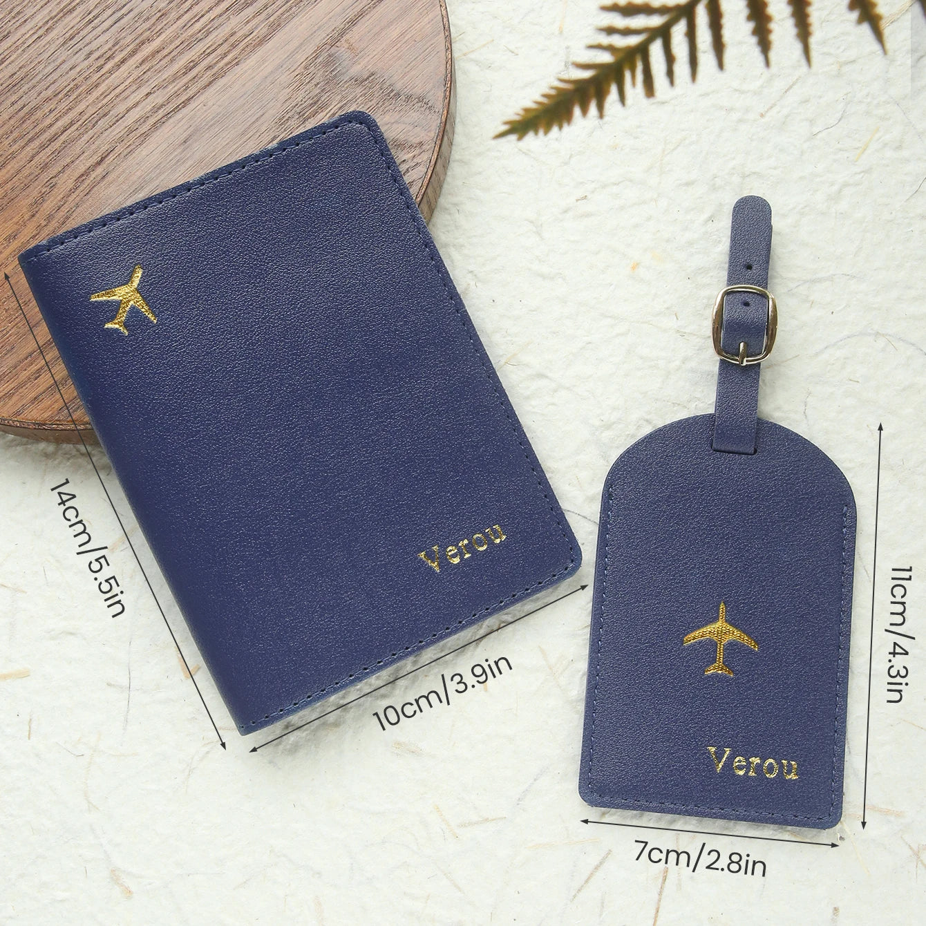 2PCS Custom Name Passport Holder & Luggage Tag Set Customized Gold Monogram Name Faux Leather Passport Cover with a Luggage Tag
