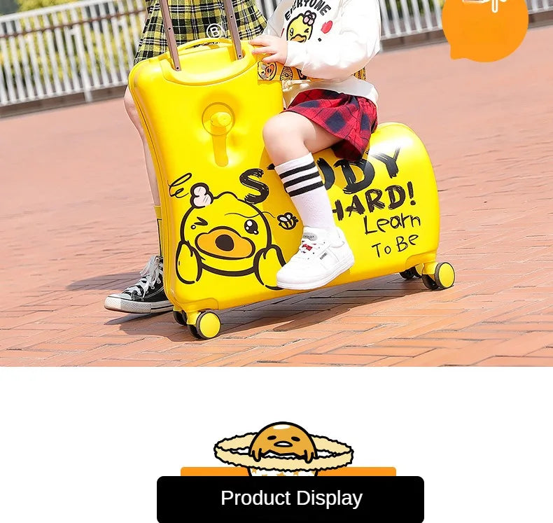 New children's riding suitcase on wheels kids cartoon trolley case travel suitcases can sit and ride horse rolling luggage gifts
