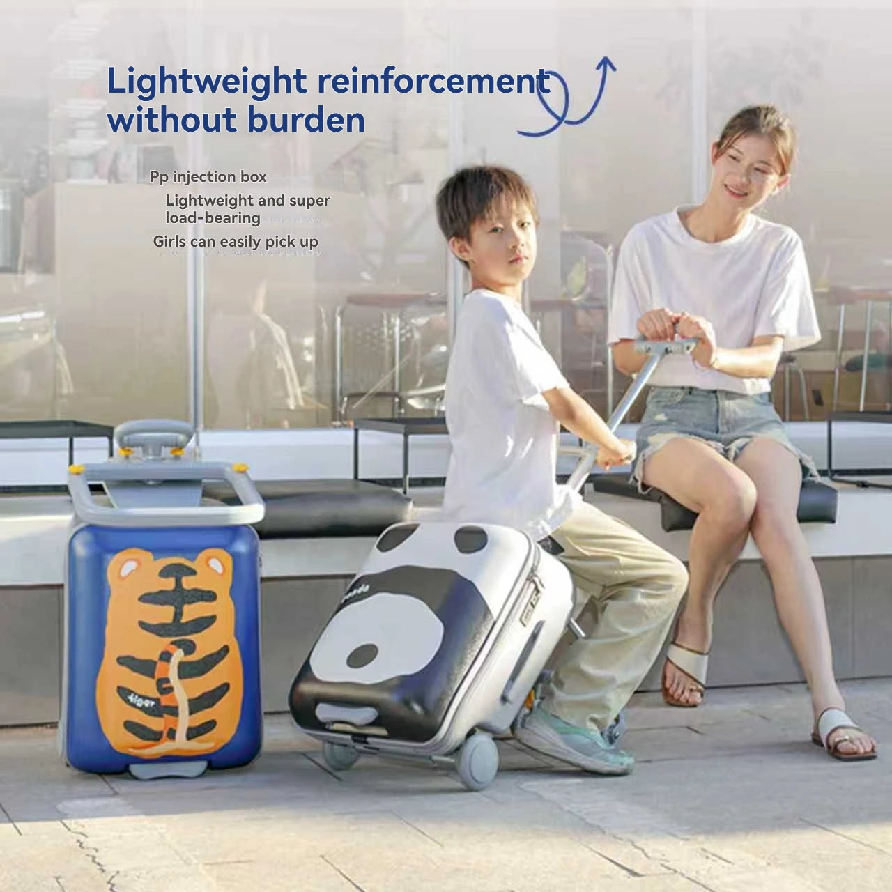 1-Piece Set of Children's Luggage That Can Be Sat on and Ridden, Trolley Case with Carry-On Suitcase, Travel Essential, Can Be Disassembled, Suitable for Children Aged 2-12