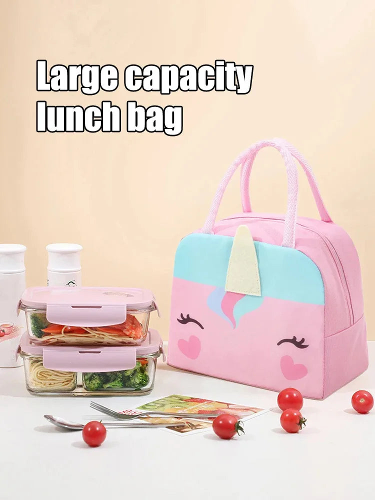 3D Cartoon Insulated Lunch Bag Thermal Food Container Bag for Students Portable Handheld Lunch Box Tote with Easy-Carry Handle