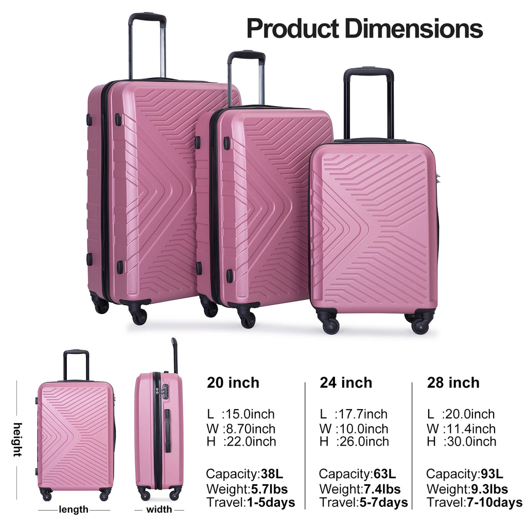Travelhouse Luggage Set 3 Piece Suitcase Set Double Spinner Wheels TSA Lock Carry-on luggage Clearance (20inch 24inch 28inch)