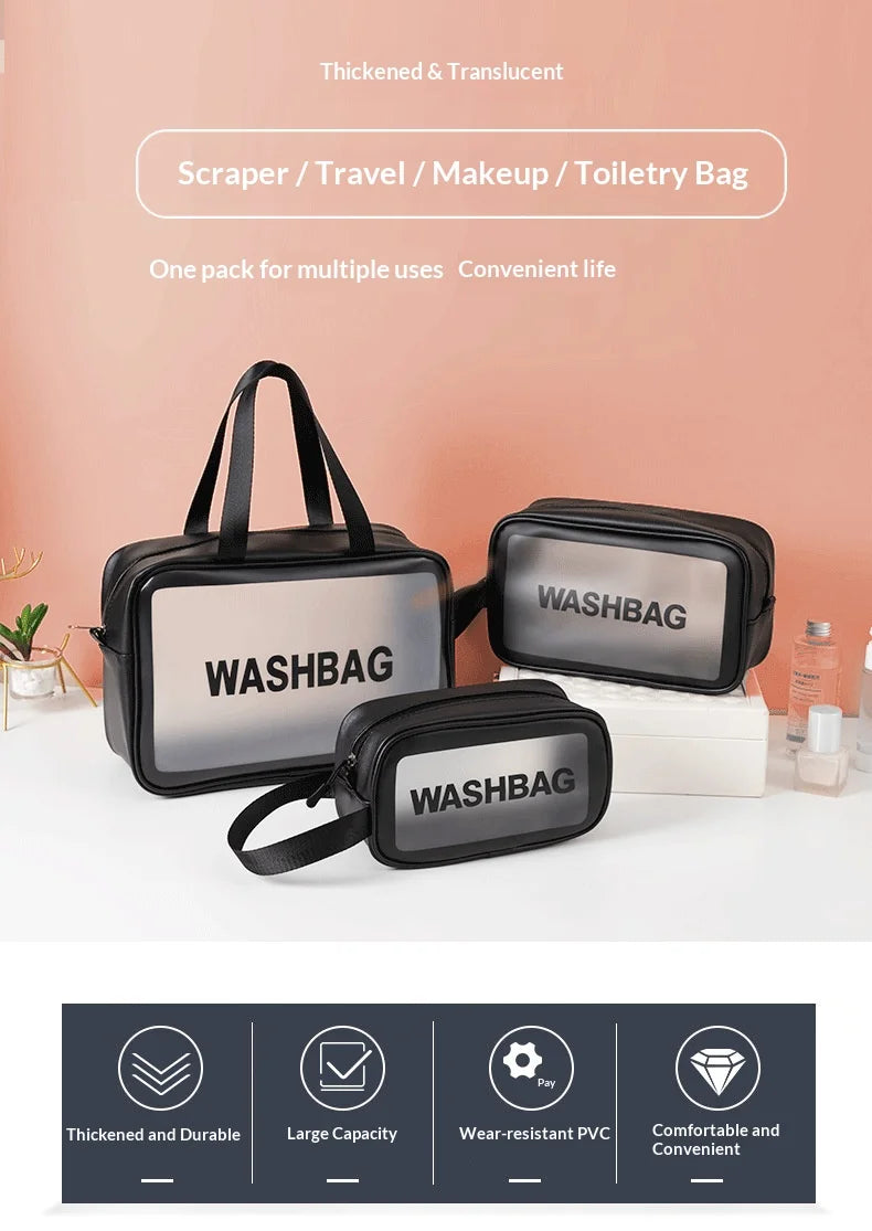 Homefish Pu Transparent Three Piece Makeup And Toiletries Bag, Large Capacity Pvc Semi Transparent Frosted Portable Storage Bag