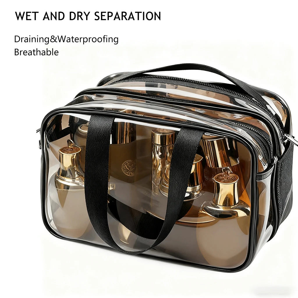 Large Clear Travel Bag TSA Approved, Waterproof Transparent Toiletry & Cosmetic Organizer with Zipper