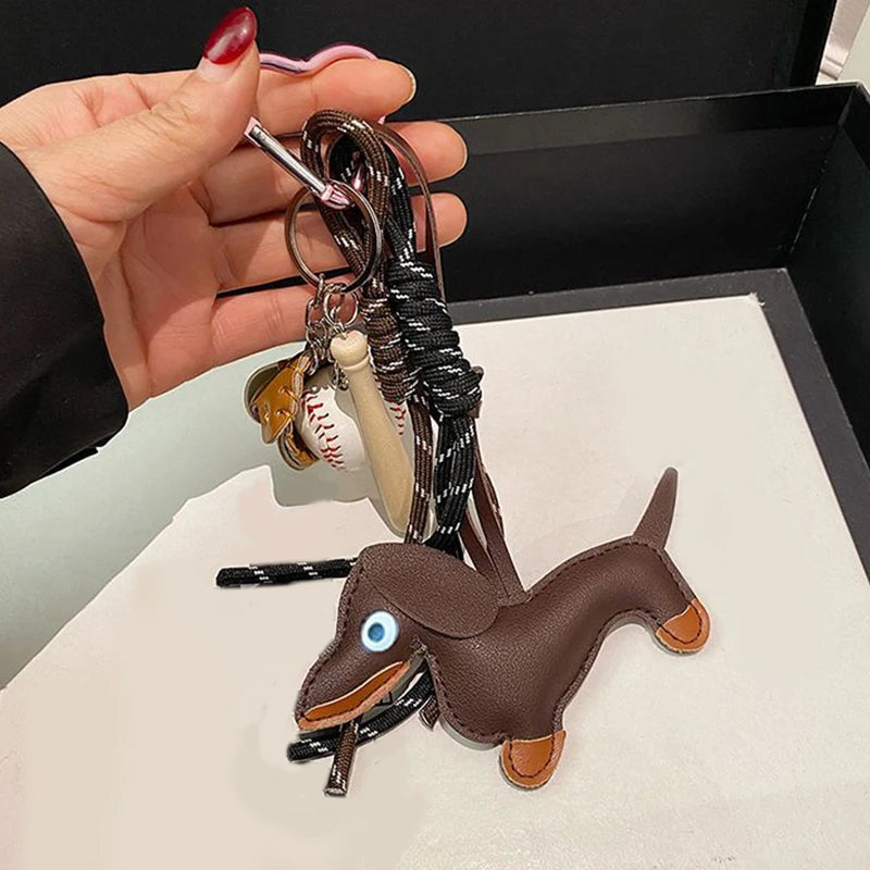 Leather Dachshund Bag Pendant Creative Keychain Lanyard bag Accessory Key Pendant Car Keyring Charm Gift