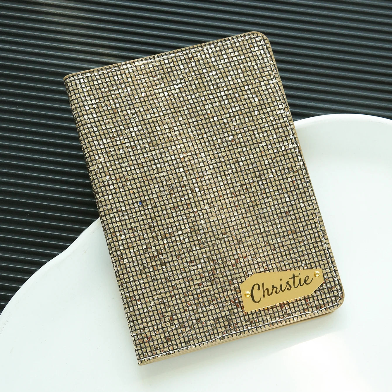 1PCS Personalized Name Passport Holder with Disco Ball Sequins Custom Unique Passport Holder with Shiny Mirror Name Tag