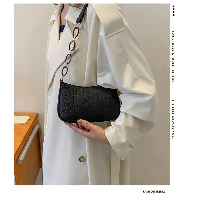 Women's Embossed Felt Handbag with Portable Chain