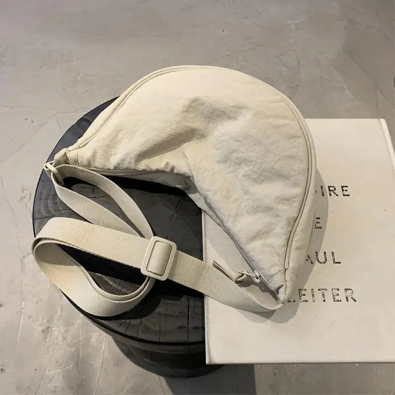Men and Women Solid Color Chest Bag for Large Capacity Travel Crossbody Female Half Moon Bag Daily Cotton Filled Shoulder Bag