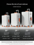 Jelly wheel all-aluminum magnesium alloy suitcase 20-inch carry-on luggage, sit-on suitcase with lock, 28-inch telescopic handle