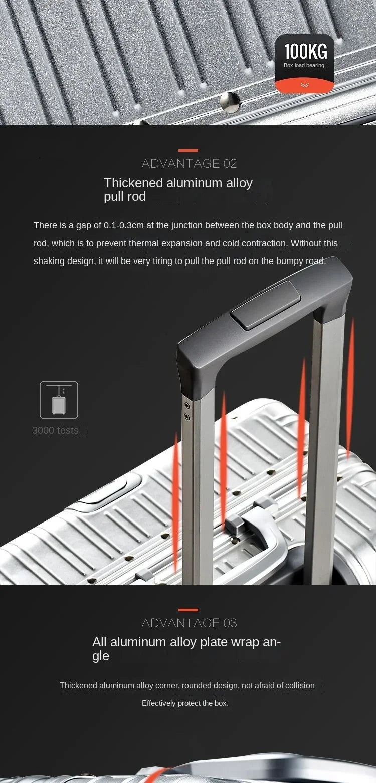 100% Aluminum-Magnesium Alloy Suitcases 20/24/26/29 Inch Lightweight Spinner Luggage TSA Lock Durable Travel Bag