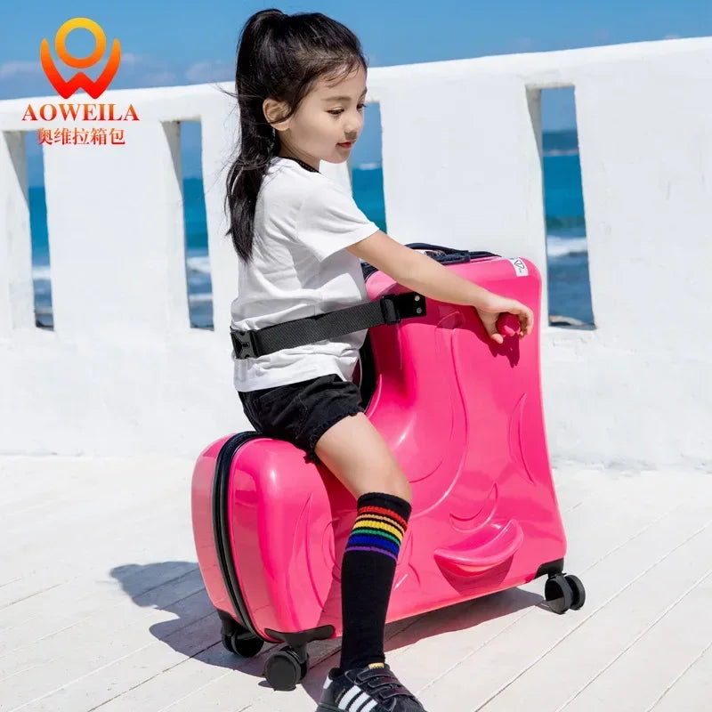 Travel kids luggage cartoon Riding trolley case children's riding suitcase can sit and ride rolling luggage gift travel bags