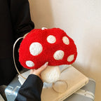 Cartoon Mushroom Girls Plush Shoulder Bags Cute Baby Kids Faux Lamb Wool Crossbody Bag Winter Boys Soft Handbags Coin Purse