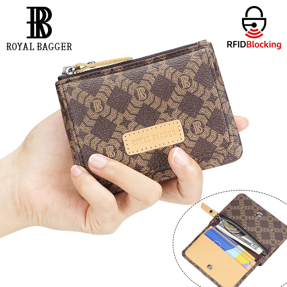 Royal Bagger Genuine Leather Women's Coin Purse Woman card holder wallet RFID Blocking Small Wallet Casual Zipper Change Pouch