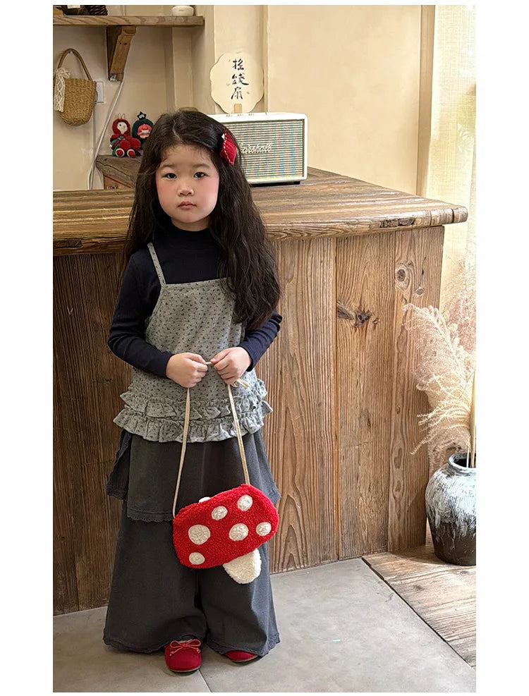 Cartoon Mushroom Girls Plush Shoulder Bags Cute Baby Kids Faux Lamb Wool Crossbody Bag Winter Boys Soft Handbags Coin Purse