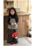 Cartoon Mushroom Girls Plush Shoulder Bags Cute Baby Kids Faux Lamb Wool Crossbody Bag Winter Boys Soft Handbags Coin Purse