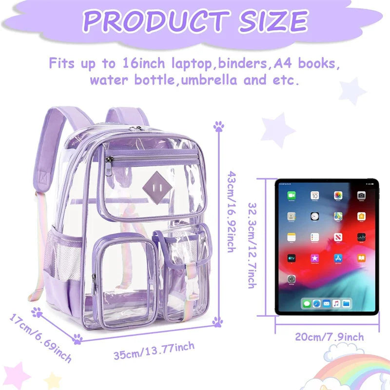 New Transparent Backpack PVC Large Capacity Backpack Waterproof Backpack Outdoor Fitness Sports Visual Backpack Schoolbag