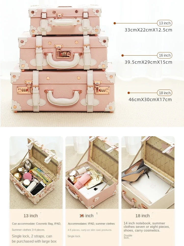 13/16/18 Inch Vintage Cosmetic Case Mini Carry-on Luggage Suitcase PU Lightweight Ready Bag Handbag Password Lock Makeup Box