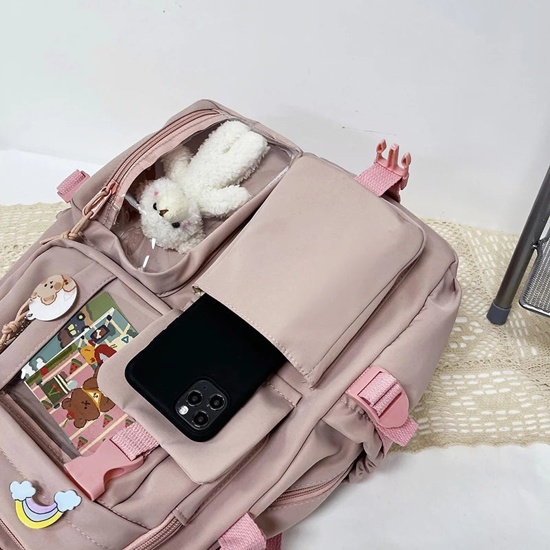 Cute Women Backpacks Waterproof Multi-Pocket Nylon School Backpack for Student Female Girls Kawaii Laptop Book Pack Mochilas