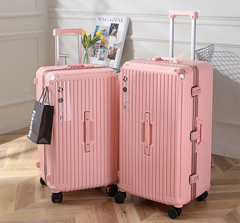 sushimu Suitcase Wide Handle Travel Suitcase Men 20 24 26 Carry-On Luggage Women PC Aluminum Frame Trolley Case