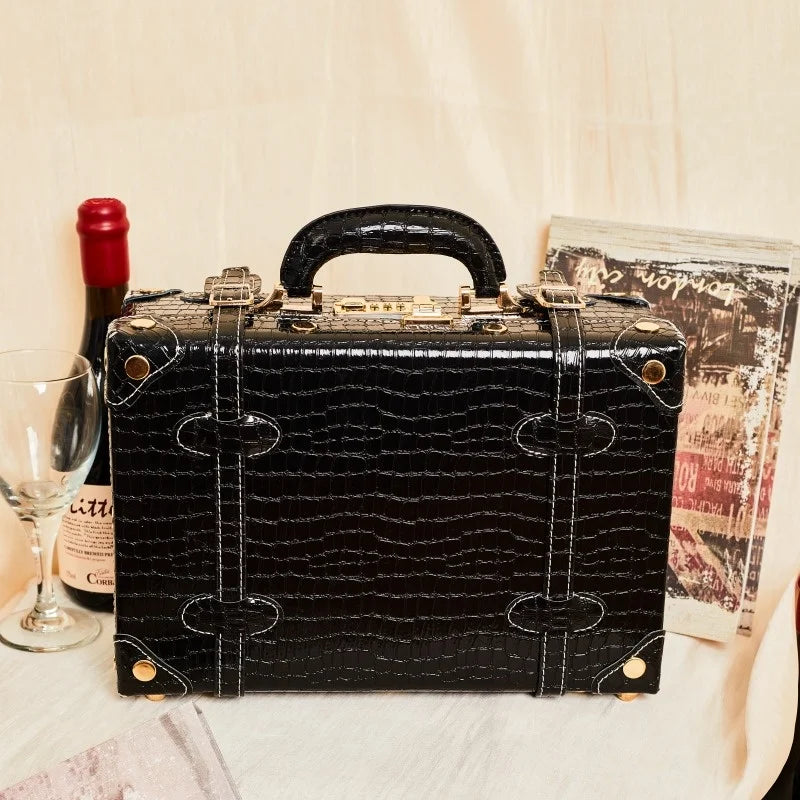 13/16/18 Inch Vintage Cosmetic Case Mini Carry-on Luggage Suitcase PU Lightweight Ready Bag Handbag Password Lock Makeup Box