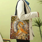 Mucha Series Digital Printed Linen Bag Open Tote Bag Handbag Retro Shopping Bag