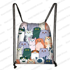 Kawaii Cartoon Dog Cat Backpack Women Drawstring Bags Canvas Shoulder Bag for Travel Girls Rucksack Storage Bags Shoes Holder