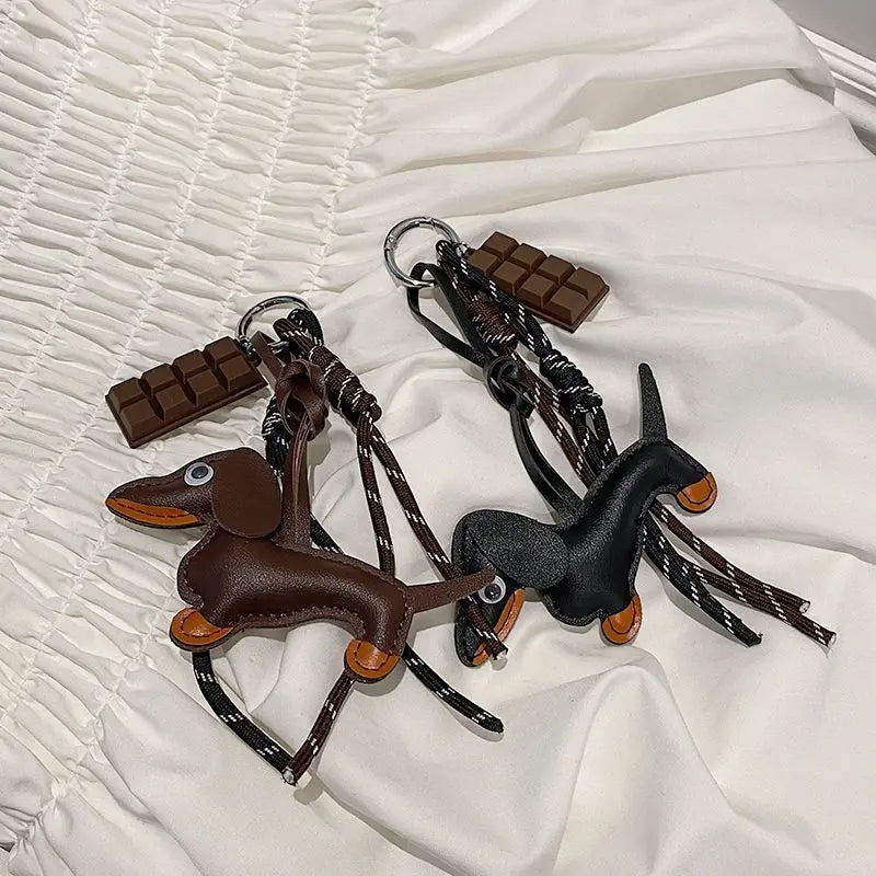 Leather Dachshund Bag Pendant Creative Keychain Lanyard bag Accessory Key Pendant Car Keyring Charm Gift