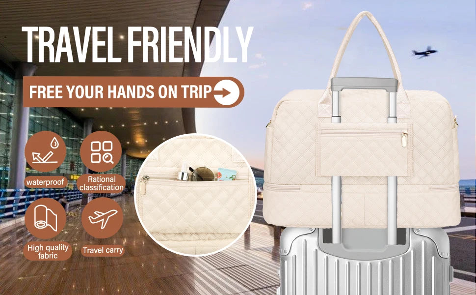 Large Travel Duffle Bag for Women,Carry on Overnight Bag Weekender Bags with Toiletry Bag with Shoe Compartment