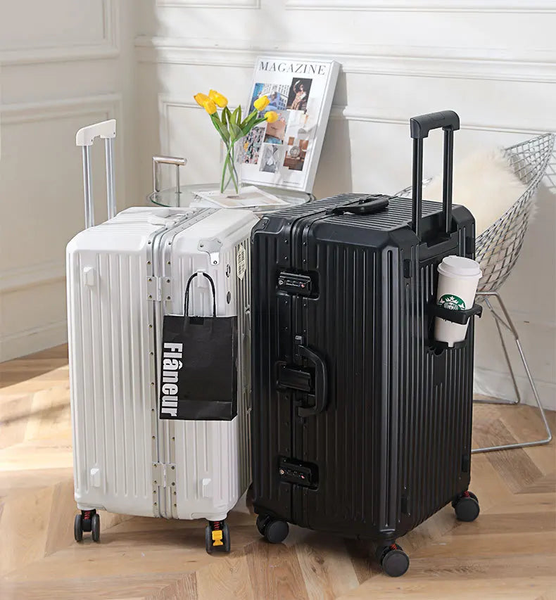 sushimu Suitcase Wide Handle Travel Suitcase Men 20 24 26 Carry-On Luggage Women PC Aluminum Frame Trolley Case