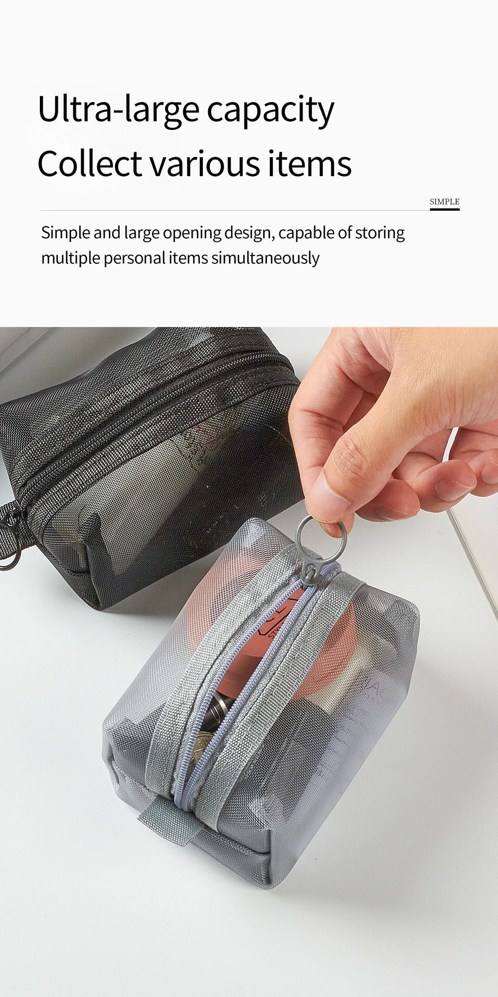 Multipurpose Breathable Square Mesh Storage Pouch Lightweight Mini Wash Bag Mini Zipper Coin Purse Large Capacity Coin Purse
