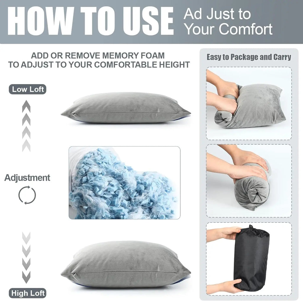 Shredded Memory Foam Travel Pillow with Storage Bag,