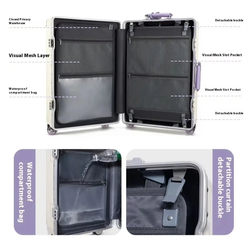 Suitcase Aluminum Frame with Colorful Silent Spinner Wheel TSA Lock Travel Trolley Case 20"Carry-on High-quality Rolling Luggage